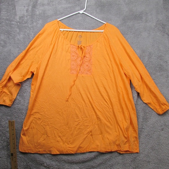 St. John's Bay Tops - St. John's Bay Shirt Womens Plus 2X Orange 3/4 Sleeve Embroidered Tunic Top